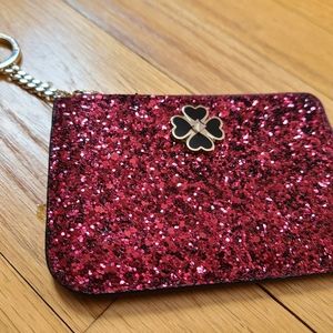 NWT- KATE SPADE-Odette Black Cherry Glitter Medium L-Zip Card Holder in Black Ch